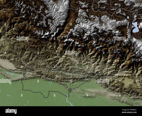 West, development region of Nepal. Elevation map colored in wiki style with lakes and rivers ...