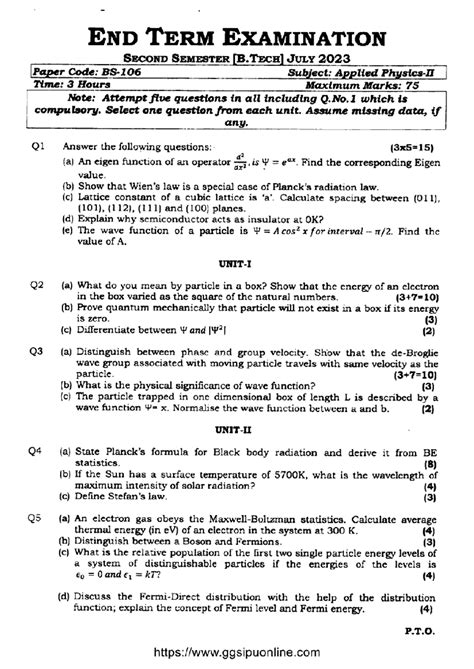 BTech 2nd Sem Applied Physics II BS 106 July 2023 Notes - Studocu