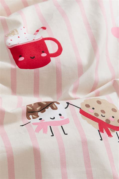 Patterned single duvet cover set - Pink/Hot Chocolate - Home All | H&M IN