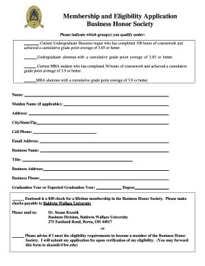 Membership And Eligibility Application Business Honor Society - Bw ...