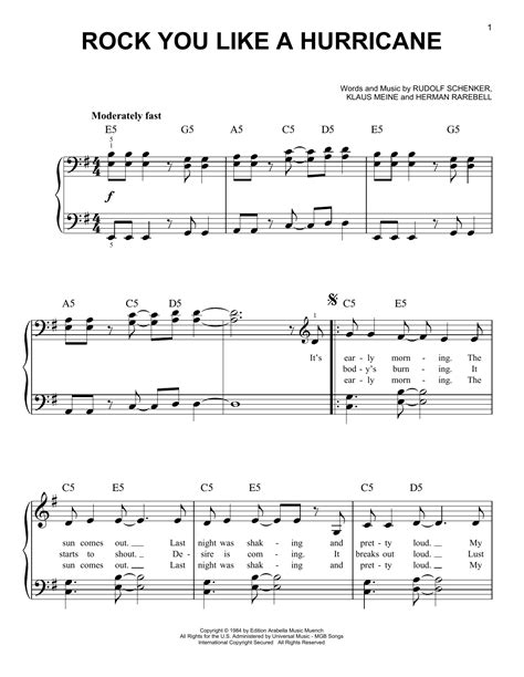 Rock You Like A Hurricane by Scorpions Sheet Music for Easy Piano at ...