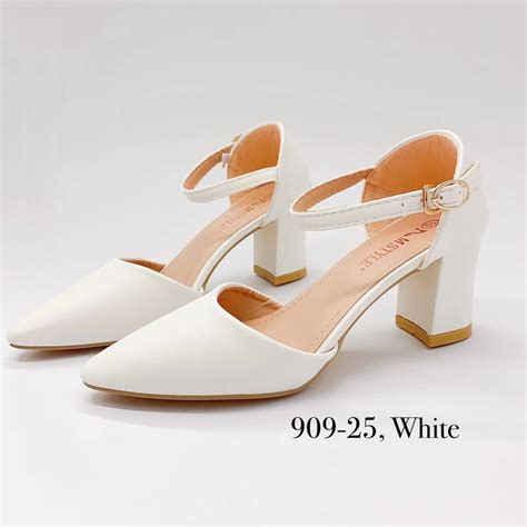 Women Pointed Closed Toe Block Heel Sandals White Wedding Chunky Heels ...