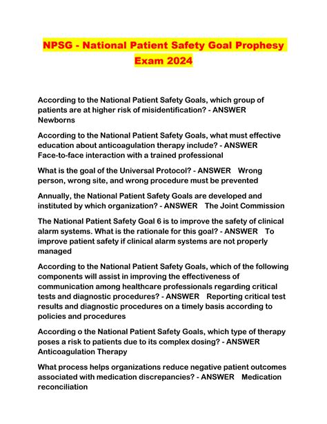 SOLUTION: Npsg national patient safety goal prophesy exam 2024 - Studypool