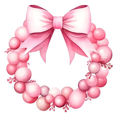 Adorable Pink Christmas Wreath PNG | Watercolor Clip Art Balls Leaves ...
