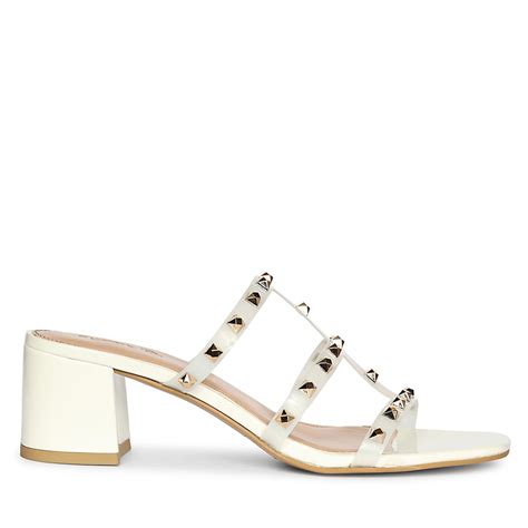 Buy Women Mavis Gold Studs White Block Heels Online – SaintG India