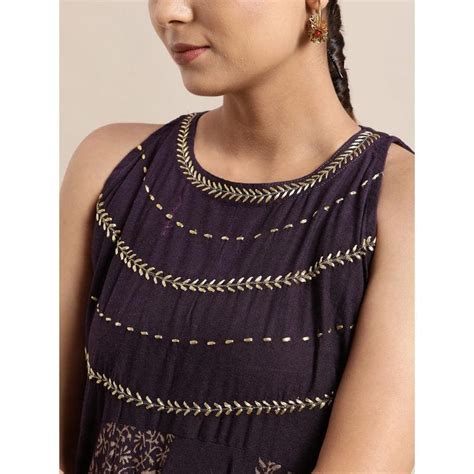 Purple Block Print Cotton Dress for Women - Stylish and Chic – Charkha ...