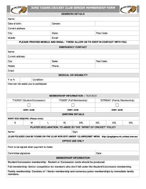 Membership Application Form - Jung Tigers Cricket Club - Fill and Sign ...
