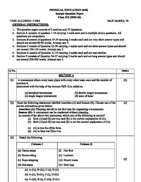 PHYSICAL EDUCATION (048) Class XII Sample Question Paper - Studocu