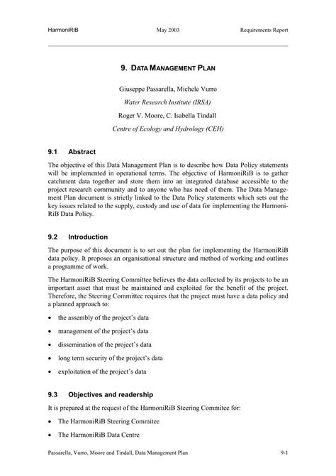 Image result for Data Management Plan Examples