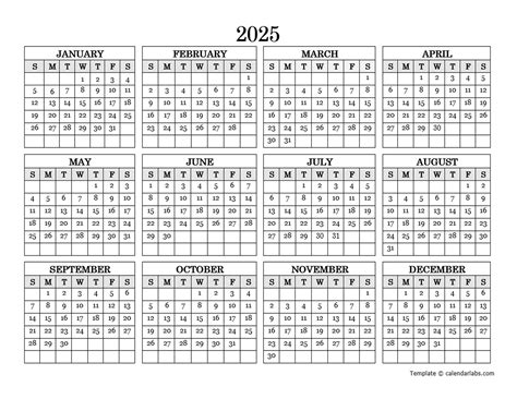 Free Yearly Calendar 2025 Printable