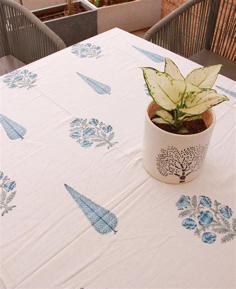 Buy Hand Blocked Blue Water Lily Table Cover At Best Prices