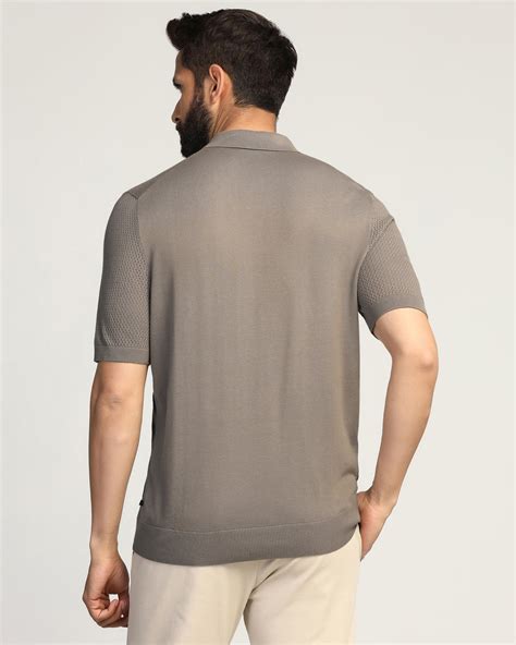 Polo Brown Textured T-Shirt - Mesh