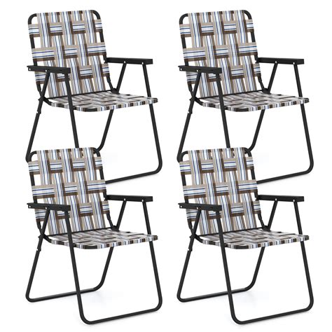 Topbuy Set of 4 Webbed Lawn Chairs, Brown Outdoor Folding Camping ...