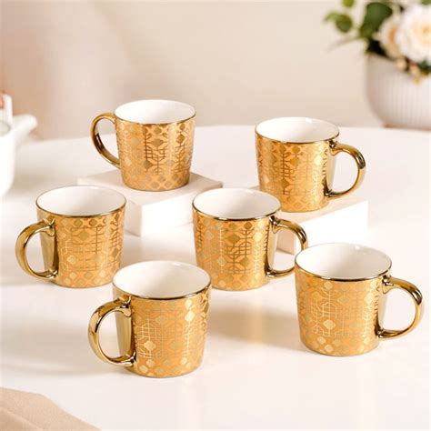 Golden Mirage Cup Set of 6 280ml Online - Premium Coffee Mug | Nestasia