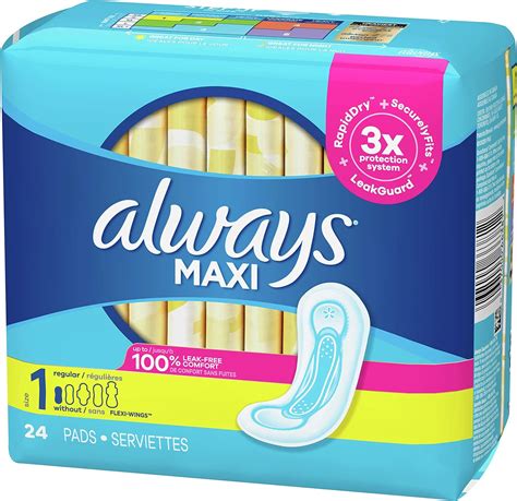 Amazon.com: Always Maxi Feminine Pads for Women, Regular Absorbency, 24 ...