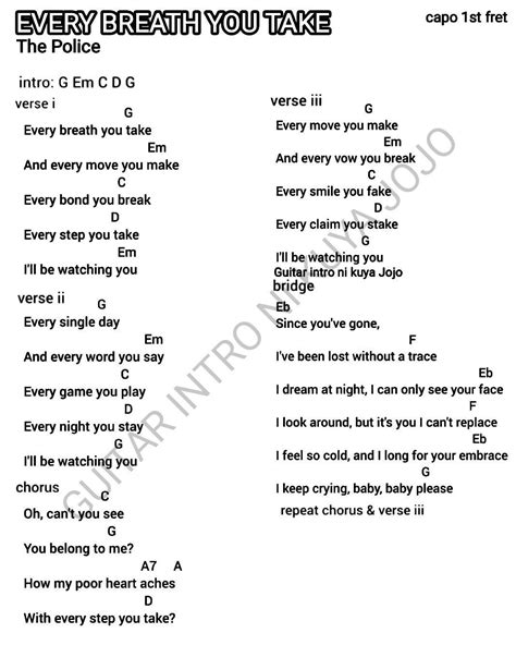 Best 13 Guitar every breath you take the police guitar chords lyrics ...