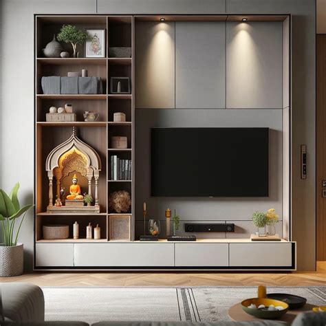 TV Unit Design with Mandir | Home Furniture