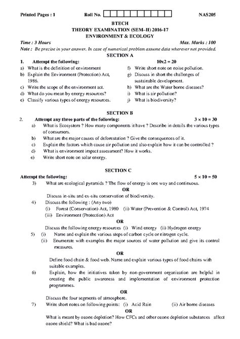 Environment & Ecology Theory Exam Notes - BTECH 2016-17 (SEM-II) - Studocu