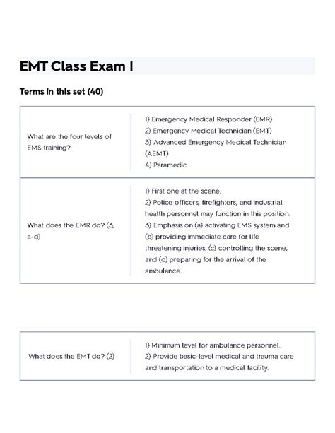 EMT Class Exam I Flashcards Quizlet - EMT Class Exam I Terms in this ...