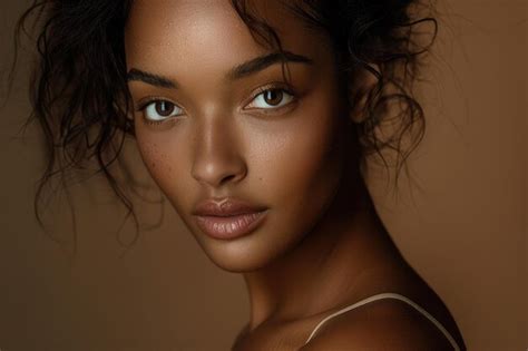 Brown woman young female beauty posing in studio against natural ...