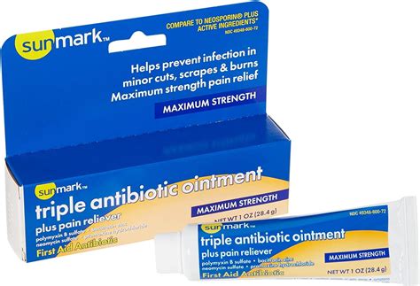 Sunmark Triple Antibiotic Ointment Plus Pain Reliever 1 Oz | Wound Care | Antibiotics Ointment ...