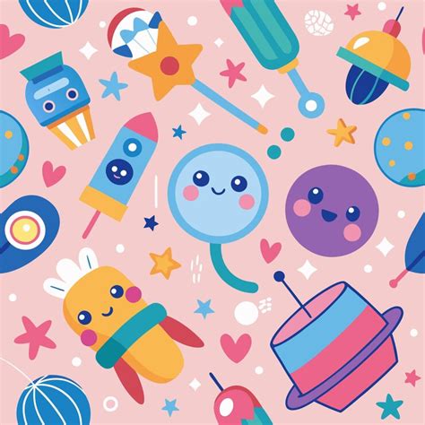Seamless pattern with cute space objects and stars on a pink background ...