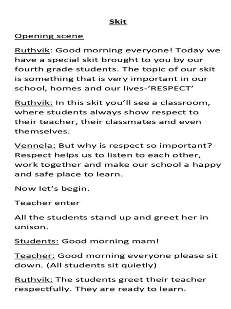 Image result for Example of Skit Script