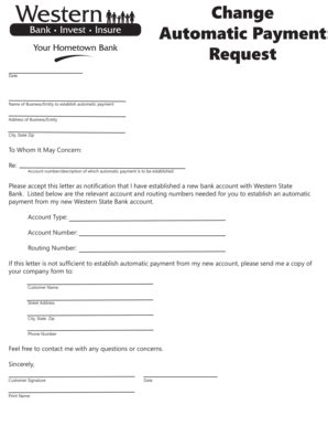 Fillable Online Change Automatic Payment Request - Western State Bank ...