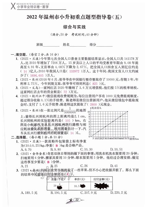 2022年小学毕业特训卷六年级数学温州专版答案——青夏教育精英家教网——