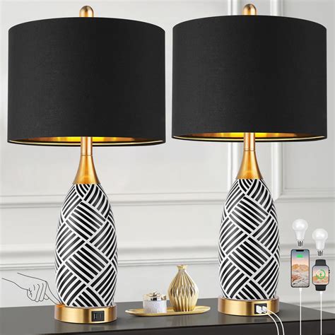 25.5" Touch Control Black and Gold Lamp,3-Way Dimmable Modern Ceramic ...