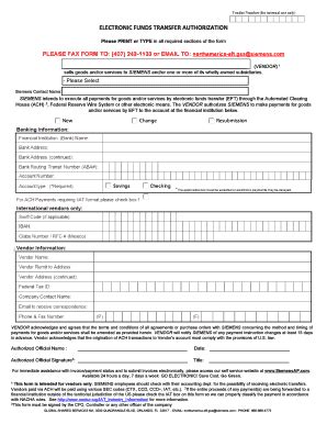 Fillable Online Electronic funds transfer authorization - Siemens PLM ...