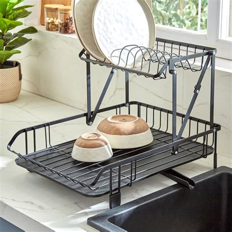 Buy Orion Solace Metal 2-Tier Folding Dish Rack with Tray from Home ...