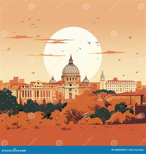 AI Generated, Vector Illustration, Flat Style, View Rome, the Capital City of Italy. Flat Design ...
