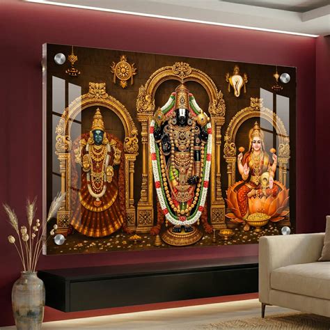 Venkateswara, Lakshmi & Padmavati Artwork on Clear Acrylic – Ritwikas
