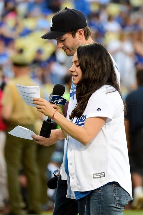 Mila Kunis & Ashton Kutcher - Annouce the LA Dodgers vs Chicago Cubs ...