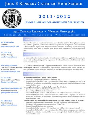 Fillable Online Senior High School Admissions Application Fax Email ...