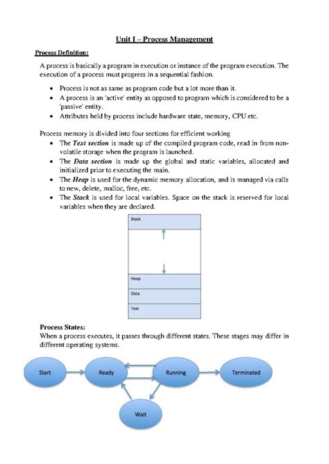 Unit 2 Notes - Unit I – Process Management Process Definition: A ...