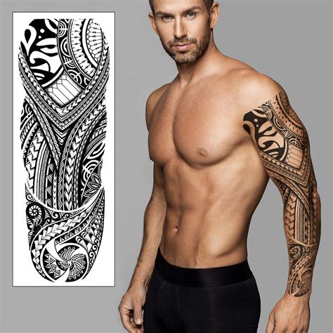Buy Polynesian Temporary Tattoo Sleeve Transfer - Full Arm Tribal ...