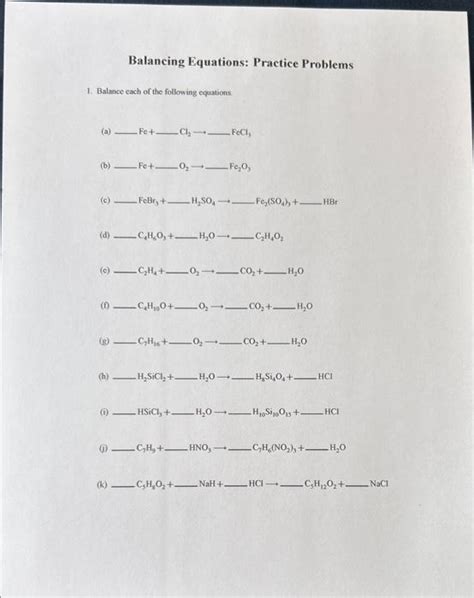Image result for Balancing Equations Practice Problems