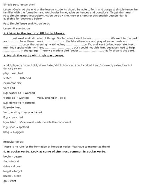 Teaching Simple Past Tense Lesson Plan 的图像结果