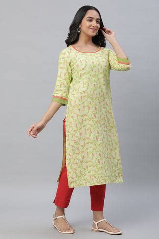 Buy Green Floral Printed Kurta with Lace Detail Online for Woman | Shop ...