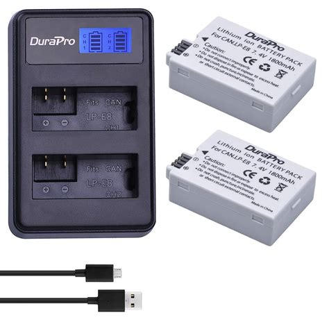 DuraPro 2Pcs LP-E8 Battery + LED USB Dual Charger for Canon LP-E8 ...
