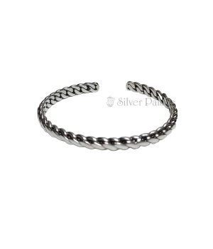 Sterling Silver Twisted Design Kada For Men - Silver Palace