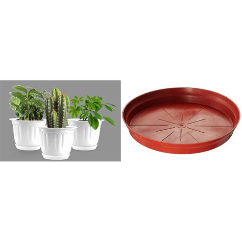 GARDENS NEED Jasmine Pot with Bottom Tray Set (10-inch, White, 3-Pieces ...
