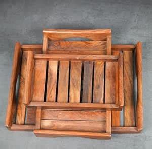 Sheesham Wooden Serving Trays Modern Style with Cutout Handle Large ...