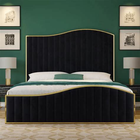 Marble Mist Bed Without Storage | Queen | Black Fabric – Heera Moti