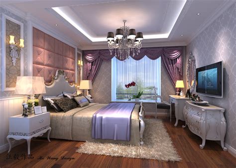 远大都市风景四居155平欧式风格紫色卧室装修效果_别墅设计图