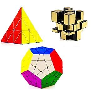 Authfort Speed Cube Combo Set of Stickerless Pyraminx Triangle Megaminx ...