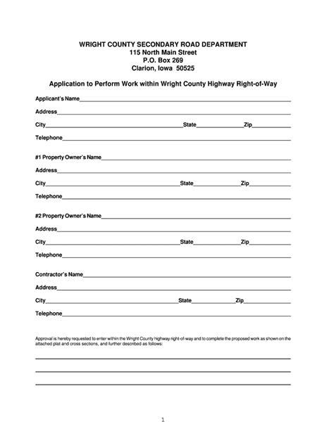 Fillable Online wrightcounty Application to perform work in rowdoc ...