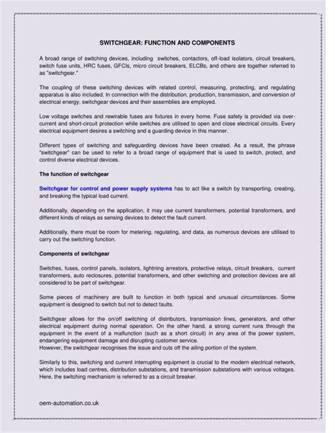 PPT - SWITCHGEAR FUNCTION AND COMPONENTS PowerPoint Presentation, free ...